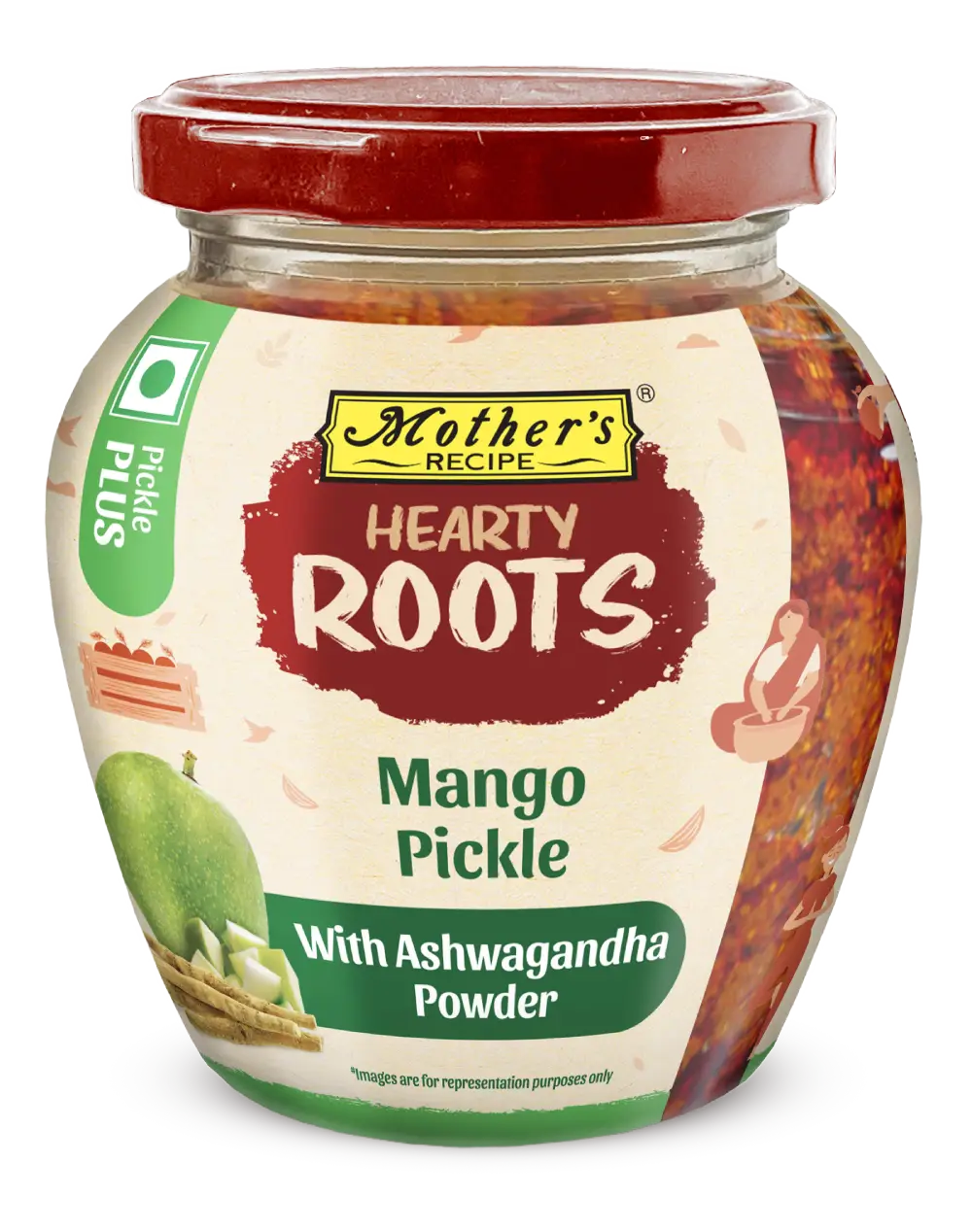 Mango <br> <span class="lighter">Pickle  with</span> <br />
               Ashwagandha <br /><span class="lighter">Powder</span>